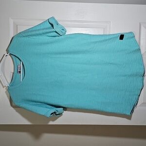 LEIF NELSON Round Neck Textured Short Sleeve Aqua Blue Green Cotton Shirt XXL